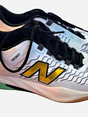 New Balance Men’s White Sneakers with Metallic Yellow 'N' Logo